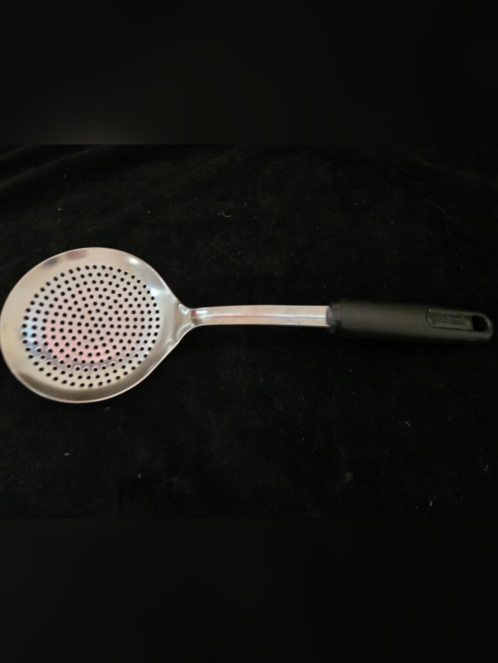 Stainless Steel Slotted Skimmer Spoon with Black Handle